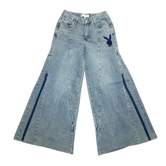 Vintage Playboy Wide Leg Denim Jeans Women’s Size 5 Light Wash Y2K Streetwear - Picture 1 of 6